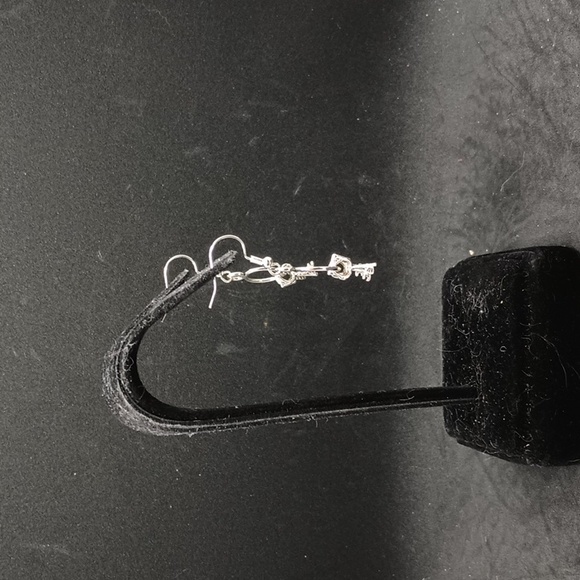 Handmade silver tone key ring earrings - Picture 2 of 3